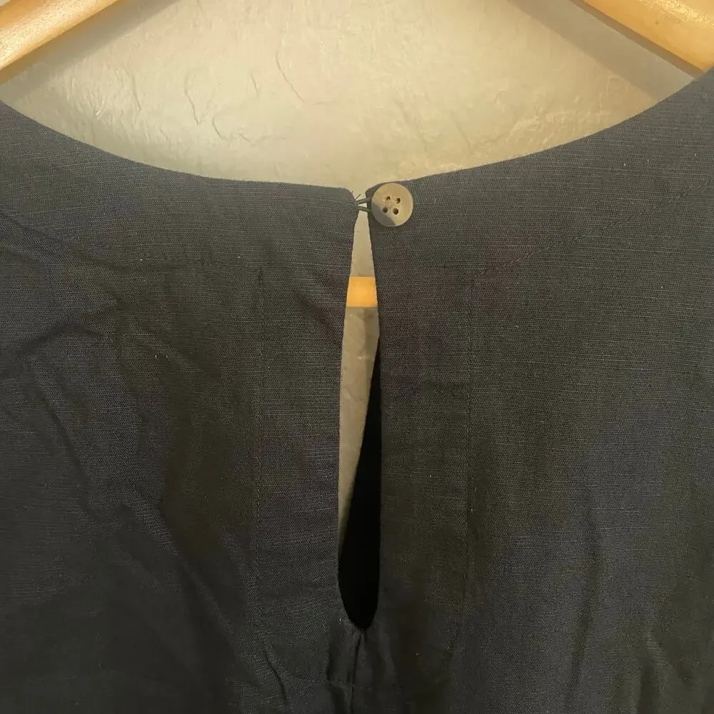 NWOT Pact Linen Blend Midi Dress Womens Sz Medium Black Organic Cotton